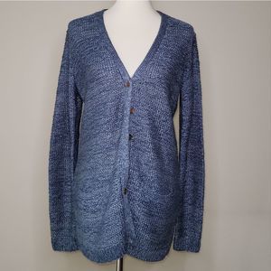 RALPH Lauren Blue Hand Knit Silk Blend Button Down Cardigan w/Elbow Pads -Large